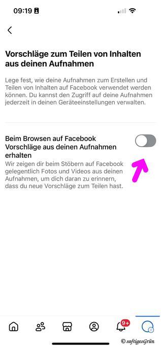 "Beim Browsen auf Facebook Vorschläge… erhalten" – der Schieberegeler muss inaktiv sein (grau).