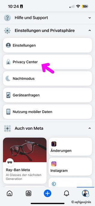 In den Facebook-Einstellungen: Privacy-Center aufrufen.