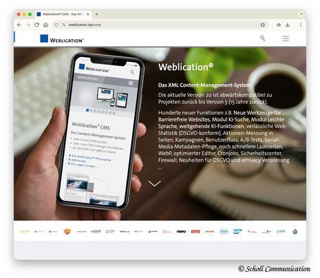 Screenshot des Weblication-Redaktionssystems: Bearbeitung einer Webseite.